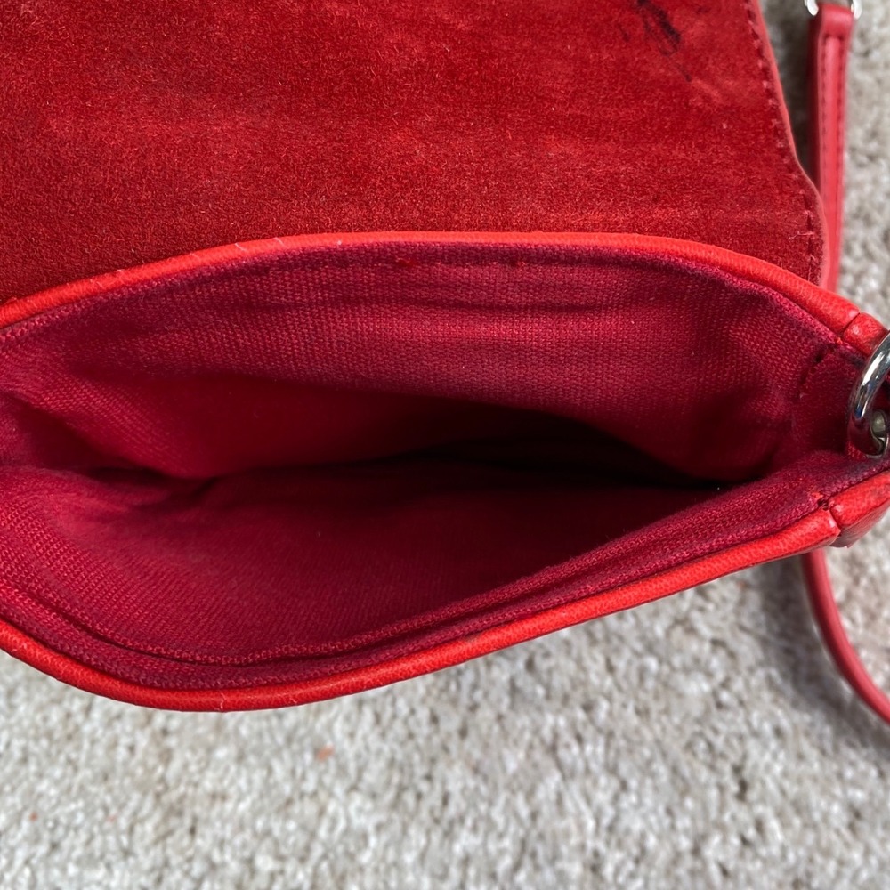 Red Studded Mini Crossbody Bag Silver Hardware Chain Strap Edgy Festival Style - Picture 7 of 8